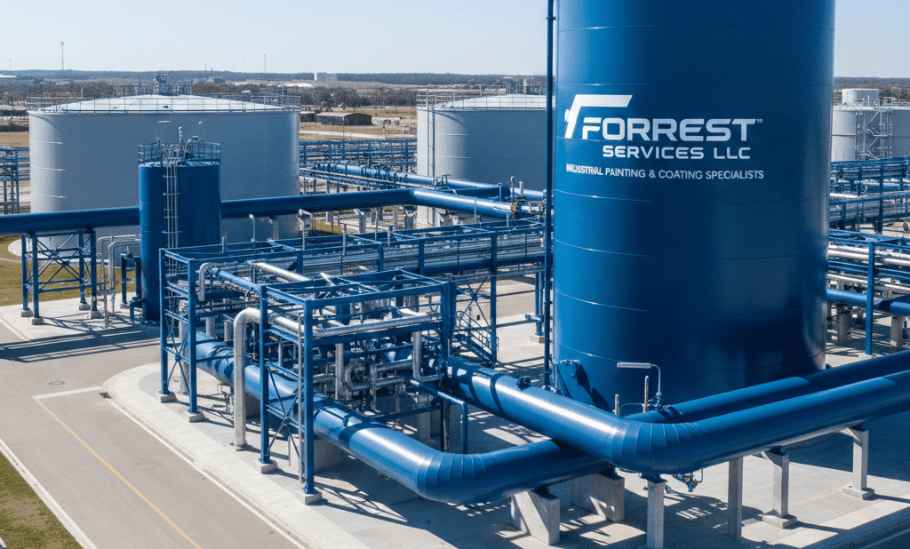 Industrial painting and protective coating applied to steel structures and pipelines by Forrest Services LLC.